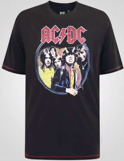 D555 Hugh Official ACDC Highway To Hell Majica s Potiskom Črna - Kratke Majice - Moške kratke majice za močnejše postave