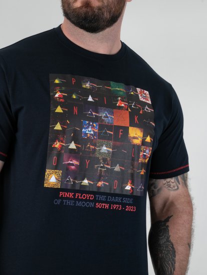 D555 Otto Official Pink Floyd 50th Anniversary Majica s Potiskom Temno Modra - Kratke Majice - Moške kratke majice za močnejše postave