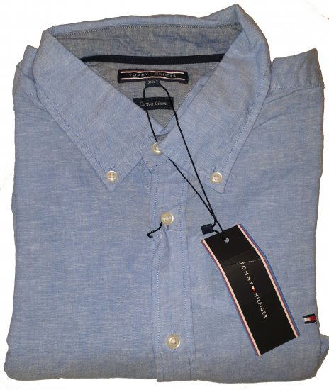 Tommy Hilfiger Cotton/linen Short Sleeve Shirt Blue - Motleyjeva nora aprilska razprodaja - 