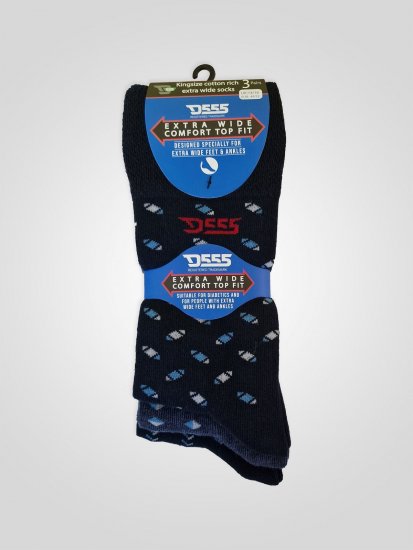 D555 Harold 3 Extra Wide Comfort Fit Socks 3-pack Navy/Denim - Spodnje perilo & kopalne hlače - Moško Spodnje Perilo za močnejše postave