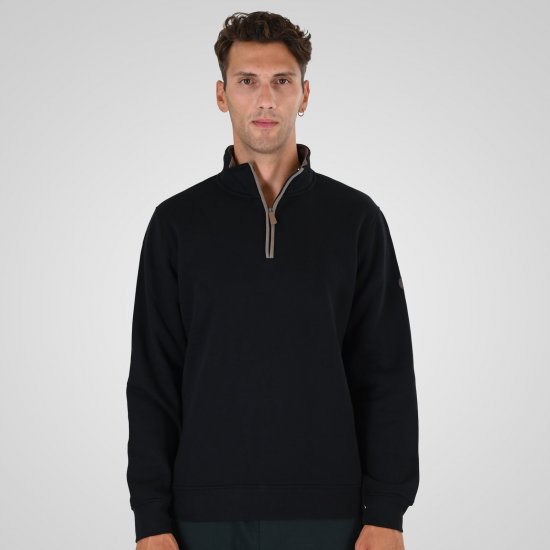 Double Outfitters MTOP-1163 Pulover s polovično zadrgo Črna - Puloverji & jopice - Moški Puloverji & Jopice za Močnejše Postave