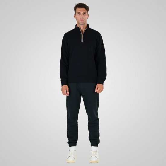 Double Outfitters MTOP-1163 Pulover s polovično zadrgo Črna - Puloverji & jopice - Moški Puloverji & Jopice za Močnejše Postave