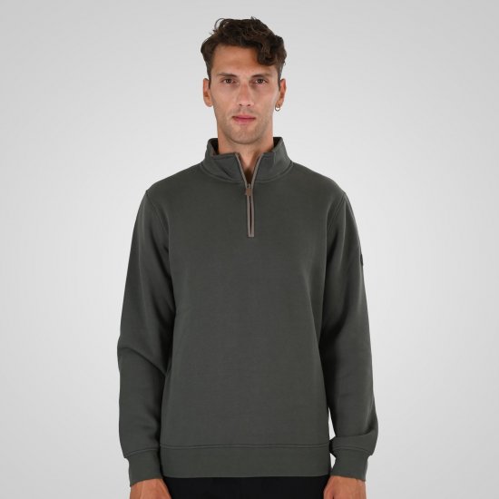 Double Outfitters MTOP-1163 Pulover s polovično zadrgo Kaki - Puloverji & jopice - Moški Puloverji & Jopice za Močnejše Postave