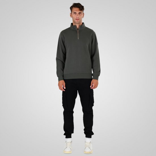 Double Outfitters MTOP-1163 Pulover s polovično zadrgo Kaki - Puloverji & jopice - Moški Puloverji & Jopice za Močnejše Postave