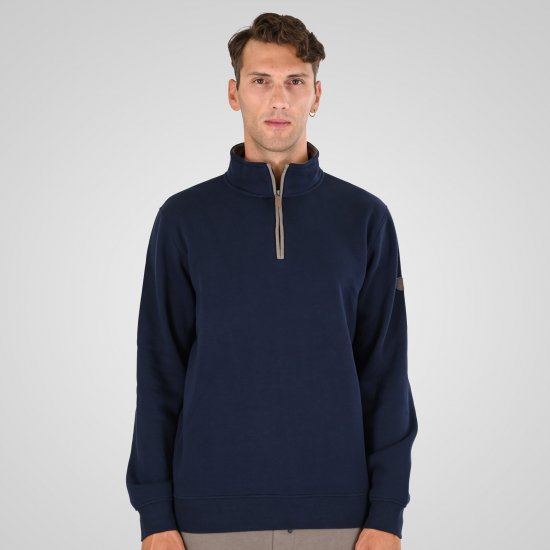 Double Outfitters MTOP-1163 Pulover s polovično zadrgo Mornarska - Puloverji & jopice - Moški Puloverji & Jopice za Močnejše Postave