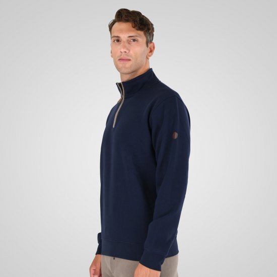 Double Outfitters MTOP-1163 Pulover s polovično zadrgo Mornarska - Puloverji & jopice - Moški Puloverji & Jopice za Močnejše Postave
