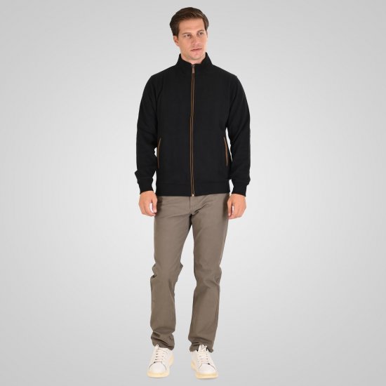 Double Outfitters SEL-1168 Pulover z zadrgo Črna - Puloverji & jopice - Moški Puloverji & Jopice za Močnejše Postave