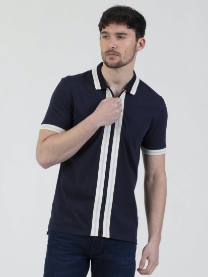 Mish Mash Belgrade Zip Through Polo Navy - Polo majice - Moške Polo Majice za Močnejše Postave