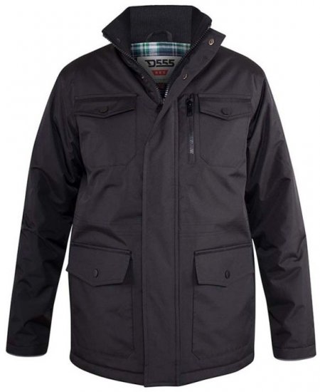 D555 Fargo Five Pocket Jacket With Ribbed Neck and Inner Quilting Black - Jakne - Moške bunde za Močnejše Postave