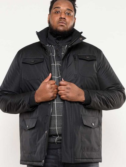 D555 Fargo Five Pocket Jacket With Ribbed Neck and Inner Quilting Black - Jakne - Moške bunde za Močnejše Postave
