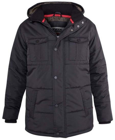 D555 Lonsdale Parka Style Jacket With Embroidery Patch On Sleeve Black - Jakne - Moške bunde za Močnejše Postave