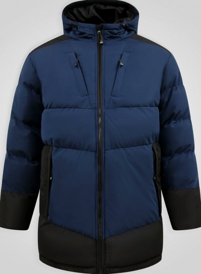 D555 Hank Ripstop Contrast Panelled Padded Hooded Jacket Mornarska - Jakne - Moške bunde za Močnejše Postave