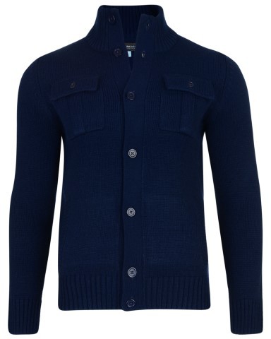 Kam Jeans Button Thru Knit Cardigan Navy - Puloverji & jopice - Moški Puloverji & Jopice za Močnejše Postave