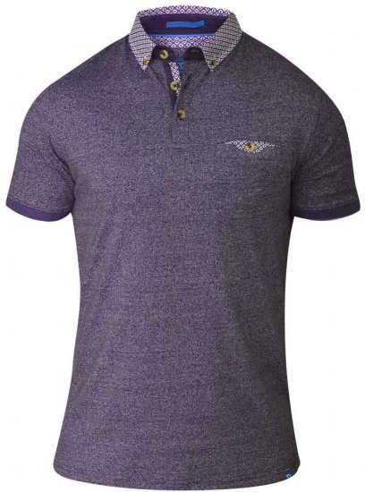 D555 DIEGO Short Sleeve Twist Polo Purple - Polo majice - Moške Polo Majice za Močnejše Postave