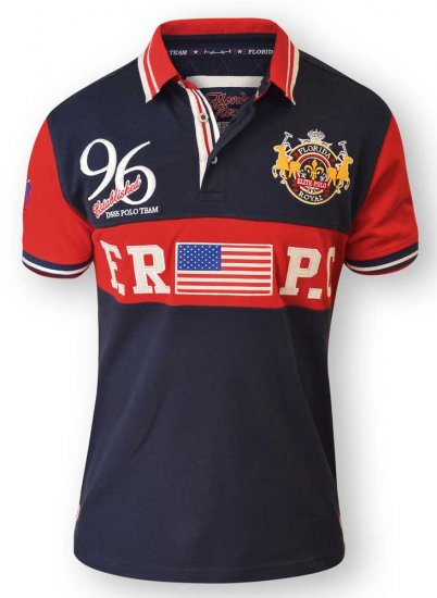 D555 ARYAN Florida Royal Racing Polo Navy/Red - Polo majice - Moške Polo Majice za Močnejše Postave