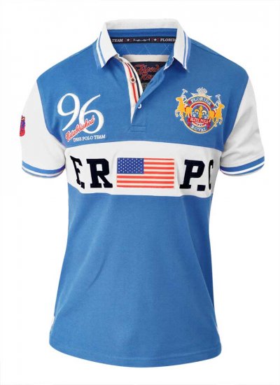 D555 ARYAN Florida Royal Racing Polo Blue/White - Polo majice - Moške Polo Majice za Močnejše Postave