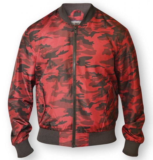 D555 CAMO Lined Camouflage Bomber Jacket Red - Jakne - Moške bunde za Močnejše Postave