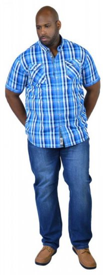 D555 EMANUEL Short Sleeve Turq & Blue Shirt - Srajce - Moške srajce za Močnejše Postave