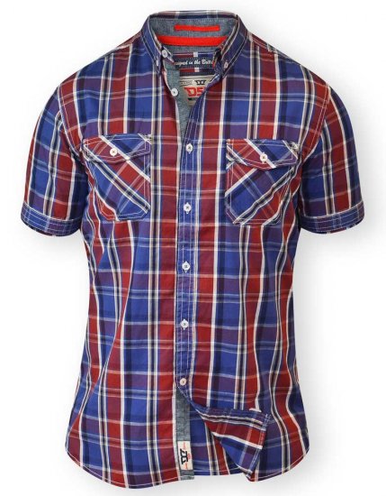 D555 ELIAS Short Sleeve Blue & Red Check Shirt - Srajce - Moške srajce za Močnejše Postave