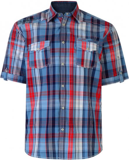 Kam Jeans Short Sleeve Check Shirt Blue - Srajce - Moške srajce za Močnejše Postave