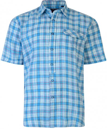 Kam Jeans Short Sleeve Check Shirt Turquoise - Srajce - Moške srajce za Močnejše Postave