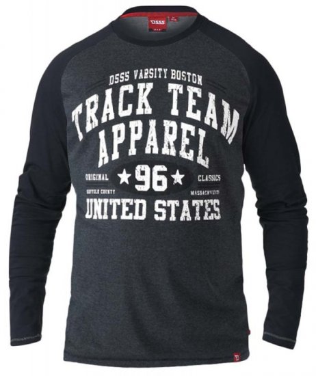 D555 KELTON Long Sleeve Raglan T-Shirt Charcoal/Black - Kratke Majice - Moške kratke majice za močnejše postave