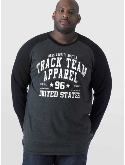 D555 KELTON Long Sleeve Raglan T-Shirt Charcoal/Black - Kratke Majice - Moške kratke majice za močnejše postave