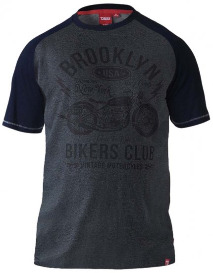 D555 HIRALDO Brooklyn Bikers Club T-Shirt Charcoal/Black - Kratke Majice - Moške kratke majice za močnejše postave