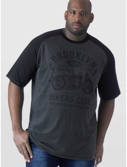 D555 HIRALDO Brooklyn Bikers Club T-Shirt Charcoal/Black - Kratke Majice - Moške kratke majice za močnejše postave