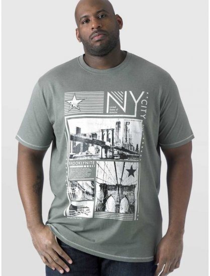 D555 RUEBEN NY City Print T-Shirt Khaki - Kratke Majice - Moške kratke majice za močnejše postave