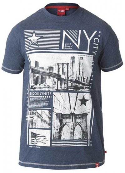 D555 RUEBEN NY City Print T-Shirt Denim - Kratke Majice - Moške kratke majice za močnejše postave