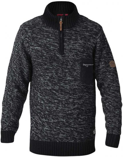 D555 REMINGTON Sweater With Woven Zipper Chest Pocket Black/Charcoal - Puloverji & jopice - Moški Puloverji & Jopice za Močnejše Postave