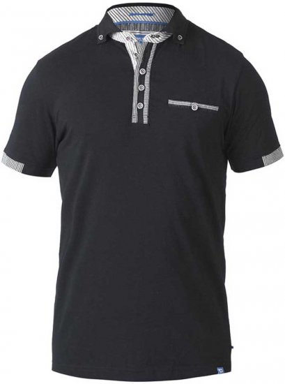 D555 SWANN Short Sleeve Stretch Polo Black - Polo majice - Moške Polo Majice za Močnejše Postave