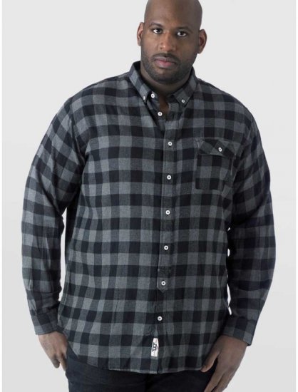 D555 Lawton LS Flannel Shirt Grey - Srajce - Moške srajce za Močnejše Postave