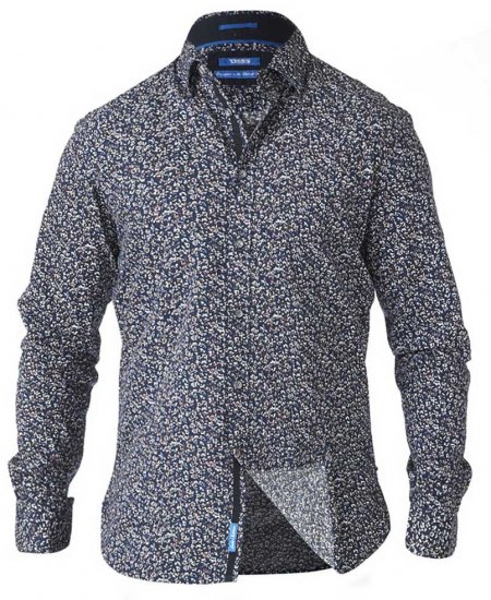 D555 Radcliff LS Printed Shirt Navy - Srajce - Moške srajce za Močnejše Postave