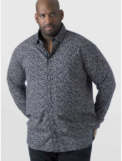 D555 Radcliff LS Printed Shirt Navy - Srajce - Moške srajce za Močnejše Postave