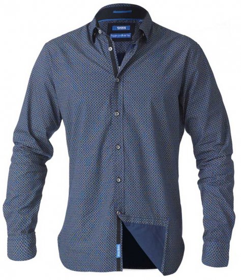 D555 Scott LS Printed Shirt Blue - Srajce - Moške srajce za Močnejše Postave