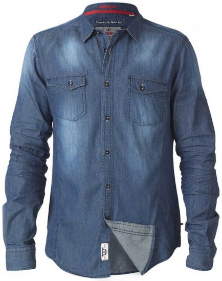 D555 Tobias LS Vintage Denim Shirt - Srajce - Moške srajce za Močnejše Postave