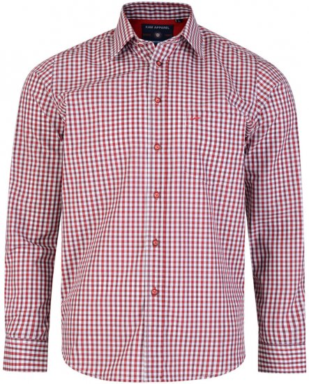 Kam Jeans 6140 Long Sleeve Shirt Red - Srajce - Moške srajce za Močnejše Postave