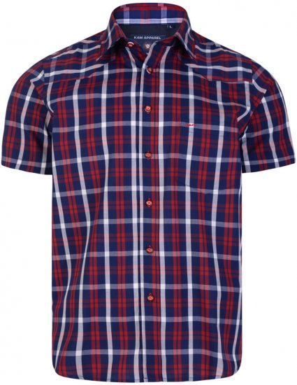 Kam Jeans 6143 Short Sleeve Shirt Red - Srajce - Moške srajce za Močnejše Postave