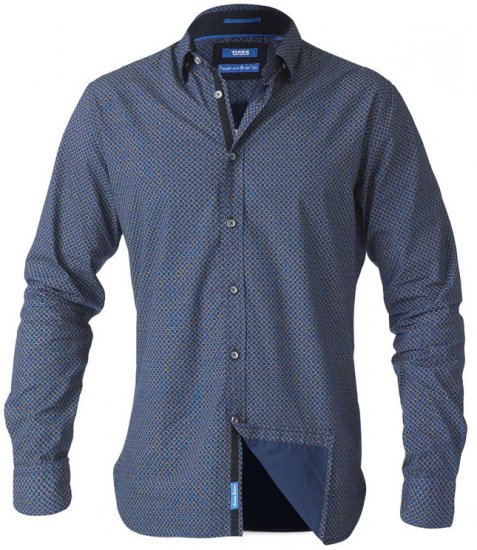 D555 Scott LS Printed Shirt Blue - Srajce - Moške srajce za Močnejše Postave