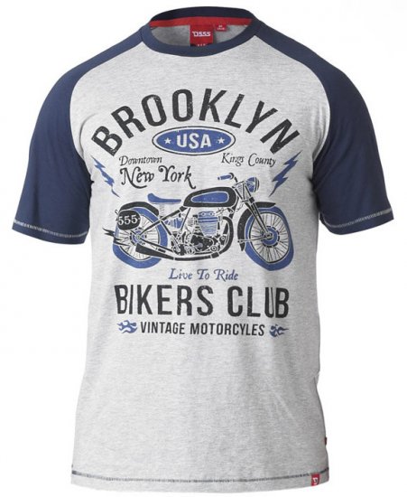 D555 HIRALDO T-Shirt Grey/Navy - Kratke Majice - Moške kratke majice za močnejše postave