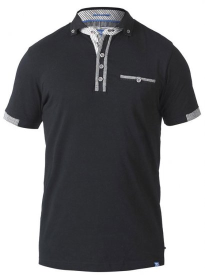 D555 SWANN Short Sleeve Stretch Polo Black - Polo majice - Moške Polo Majice za Močnejše Postave