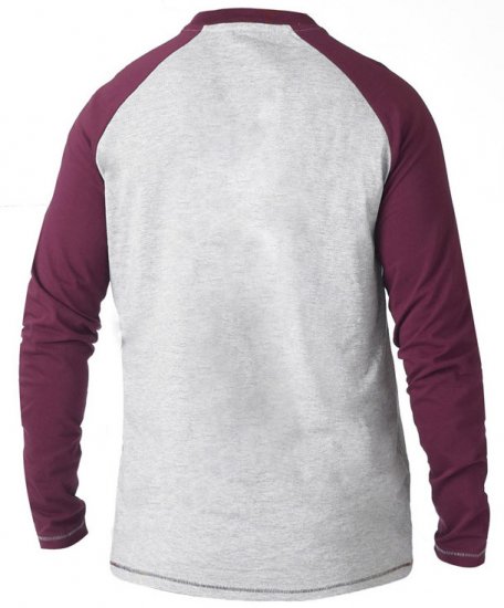 D555 KELTON Long Sleeve Raglan T-Shirt Grey/Burgundy - Kratke Majice - Moške kratke majice za močnejše postave