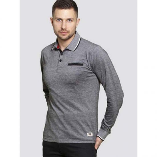 D555 Brockville Long Sleeve Polo Grey - Polo majice - Moške Polo Majice za Močnejše Postave