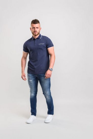 D555 Rogers Printed Polo Navy - Polo majice - Moške Polo Majice za Močnejše Postave