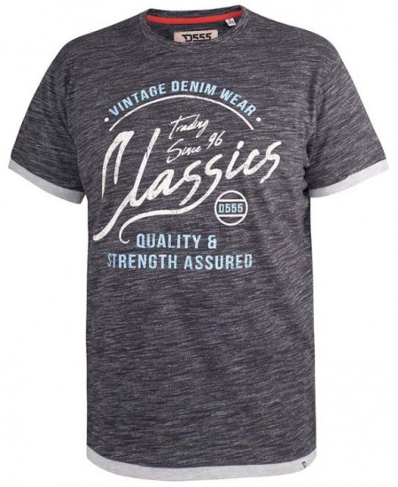 D555 Albury Black Double Layer Printed T-Shirt - Kratke Majice - Moške kratke majice za močnejše postave