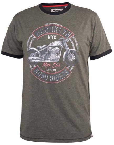D555 Hereford Brooklyn Motorbike Printed Ringer T-Shirt Khaki - Kratke Majice - Moške kratke majice za močnejše postave