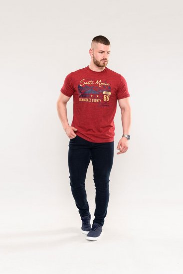 D555 Brisbane Santa Monica Route 66 Printed T-Shirt Red - Kratke Majice - Moške kratke majice za močnejše postave