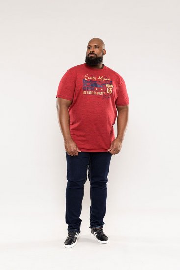 D555 Brisbane Santa Monica Route 66 Printed T-Shirt Red - Kratke Majice - Moške kratke majice za močnejše postave